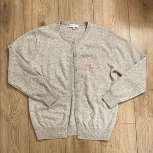 Lingua Franca 100% Cashmere Hand Embroidered Gray Cardigan Pink Paradise Medium